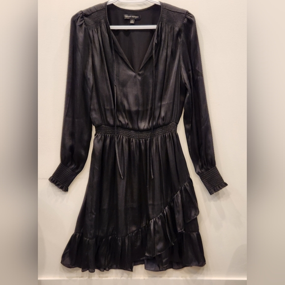 Banana Republic Satin Dress with Ruffle Hem, Black, Size US 6 - Picture 2 of 10